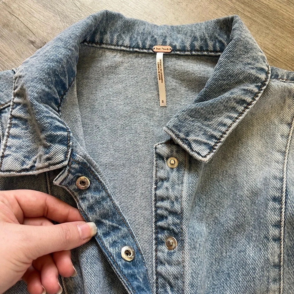 Free People Mia Long Puff Sleeved Light Wash Denim Mini Dress - Size Small - Picture 4 of 10